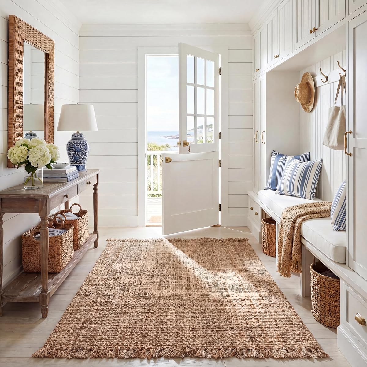 SAFAVIEH Natural Fiber Collection Area Rug - 5' x 8', Natural, Handmade Tassel Jute, Ideal for High Traffic Areas in Living Room, Bedroom (NF467A)