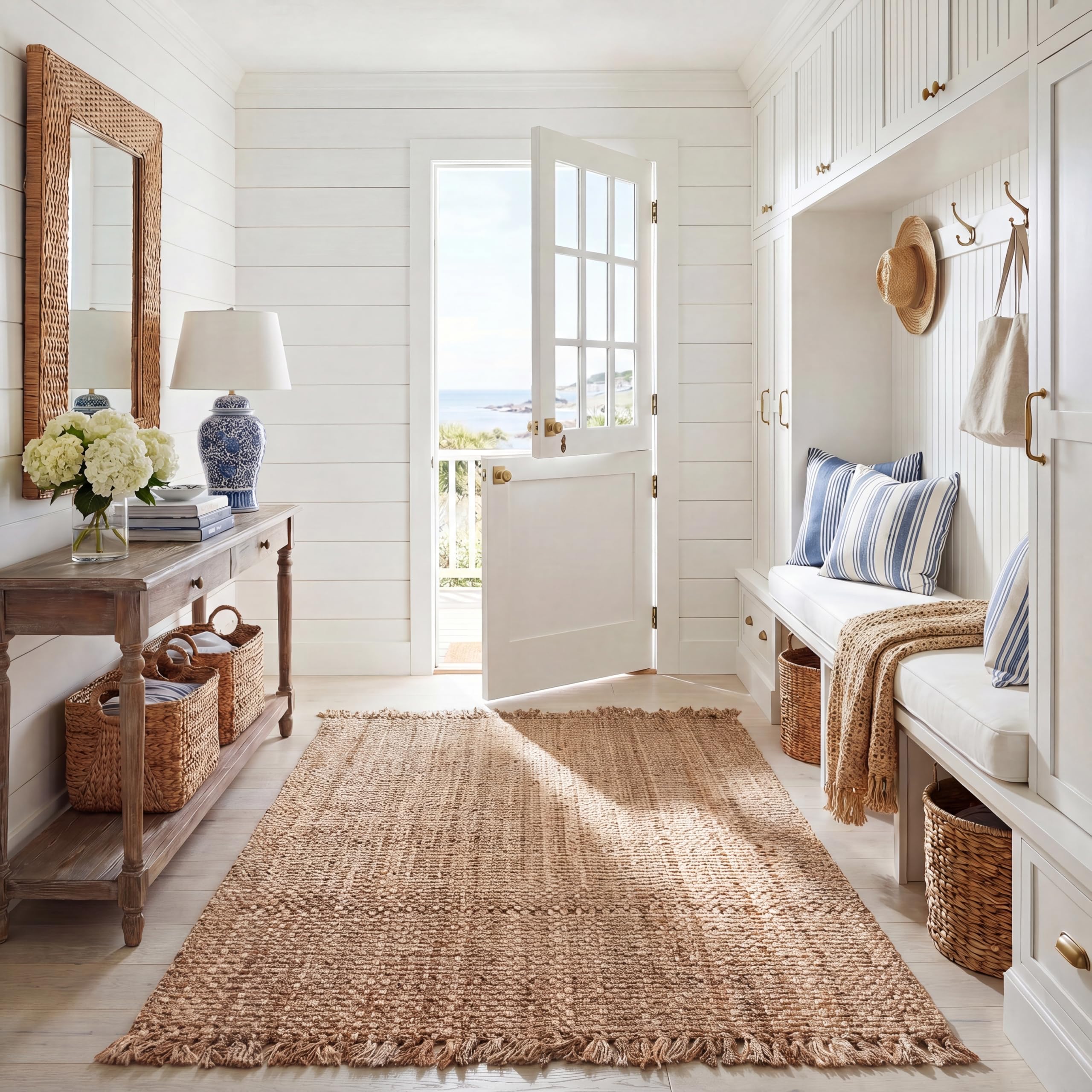 SAFAVIEH Natural Fiber Collection Area Rug - 5' x 8', Natural, Handmade Tassel Jute, Ideal for High Traffic Areas in Living Room, Bedroom (NF467A)