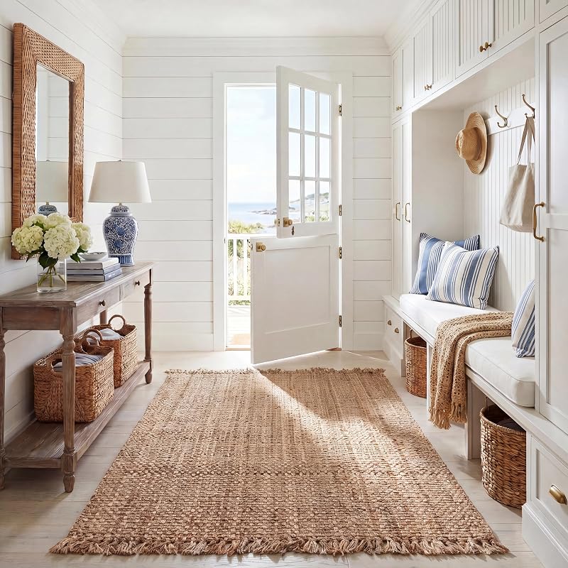 SAFAVIEH Natural Fiber Collection Area Rug - 5' x 8', Natural, Handmade Tassel Jute, Ideal for High Traffic Areas in Living Room, Bedroom (NF467A)
