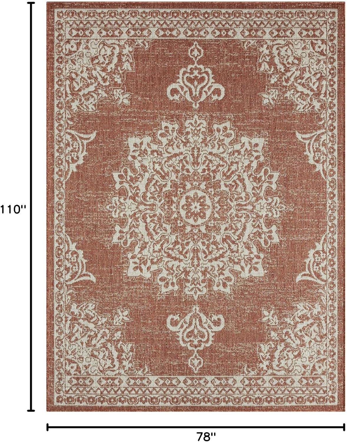 Nicole Miller New York Patio Country Azalea Transitional Medallion Indoor/Outdoor Area Rug, Terracotta/Ivory , 6'6"x9'2"