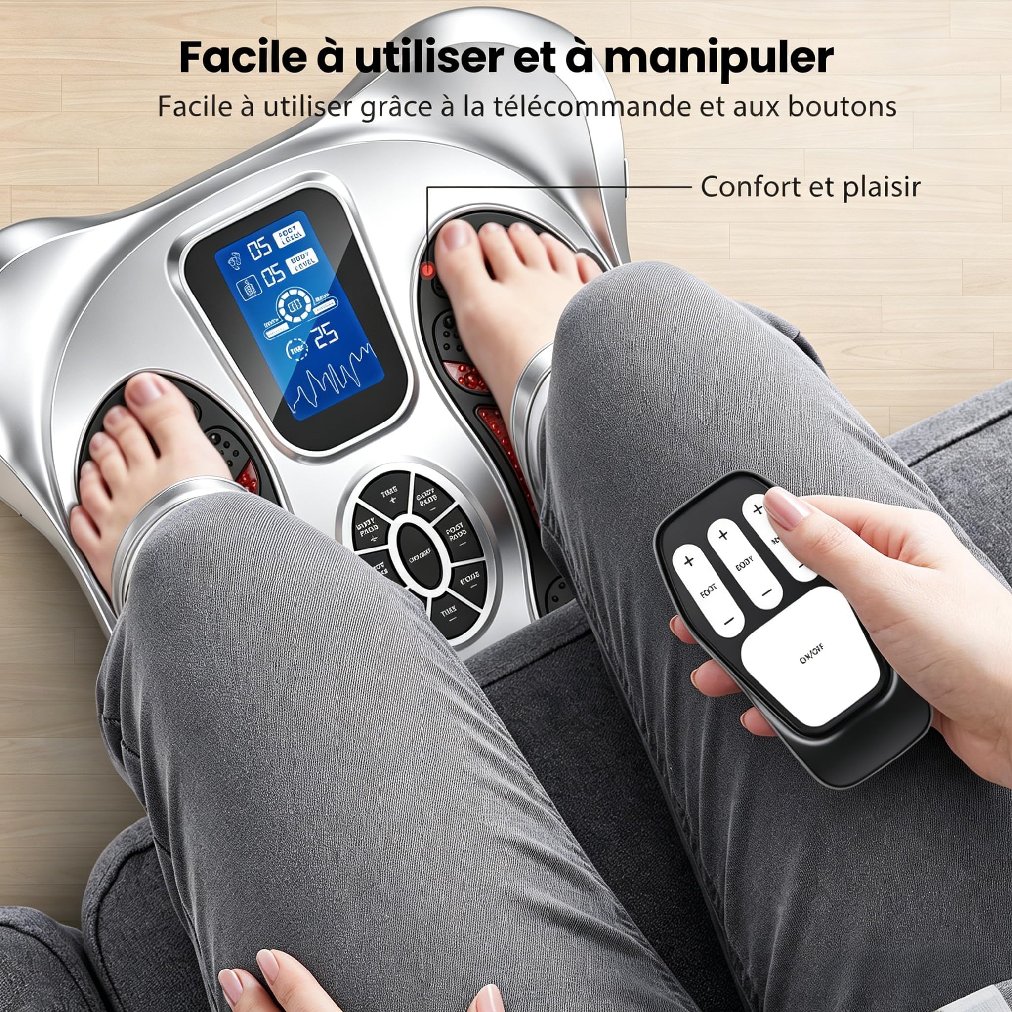 EMS + TENS Stimulateur Circulatoire Plus, Appareil Circulation Sanguine Jambes, Massage Pieds Stimulateur Circulatoire, Soulage la Douleur et la Fatigue des Pieds, 25 Modes et 99 Intensités, Cadeau