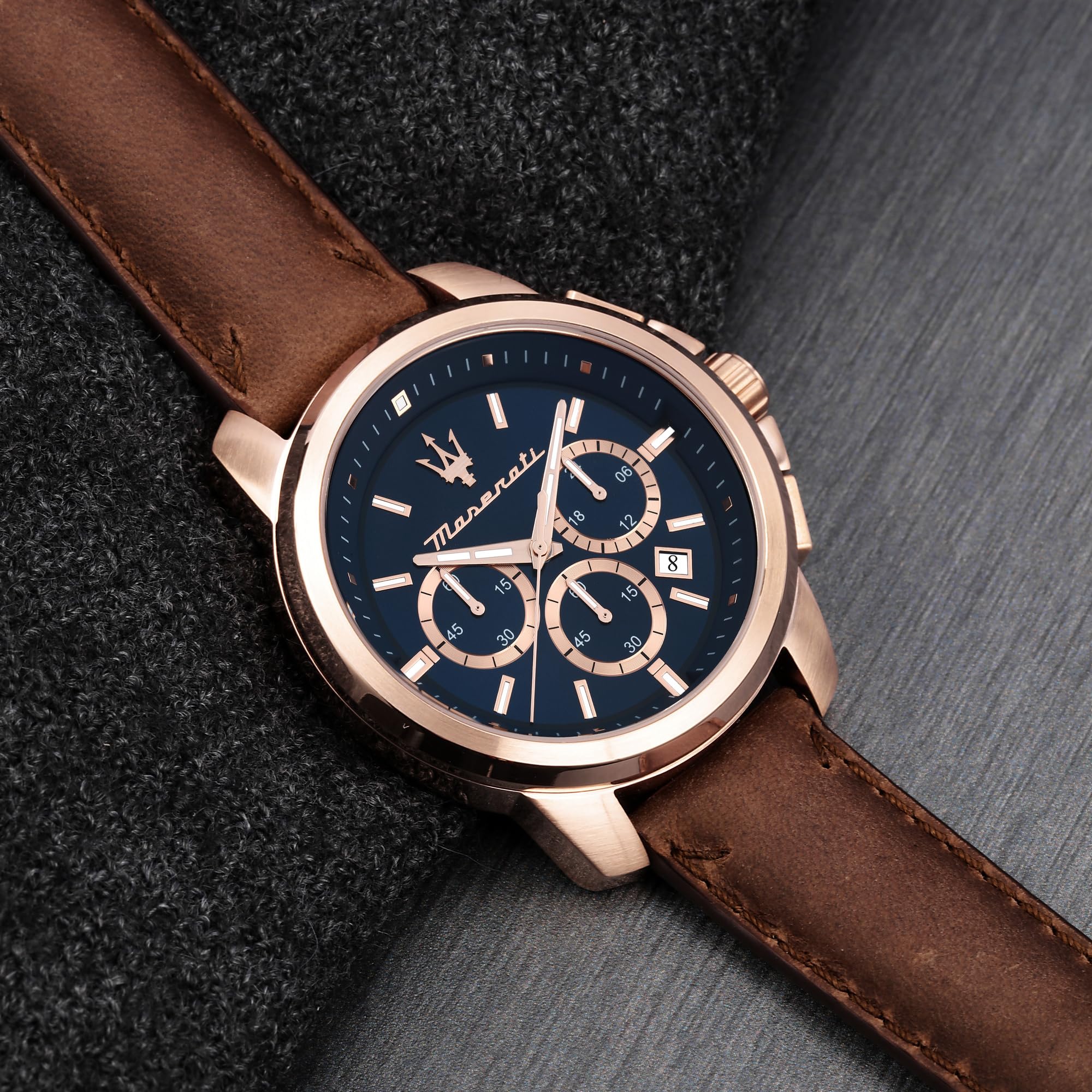 Maserati Zegarek męski, chronograf, analogowy, koperta 44 mm, limitowana edycja kolekcja SUKCES - R8871621040, Brązowy, 44, pasek