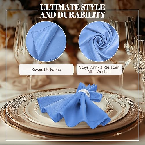 Miniatura 3 de Ultimate Textile -1 docena - Reversible Shantung Satin - Majestic - Servilletas de tela Majestic de 17 x 17 pulgadas azul bígaro