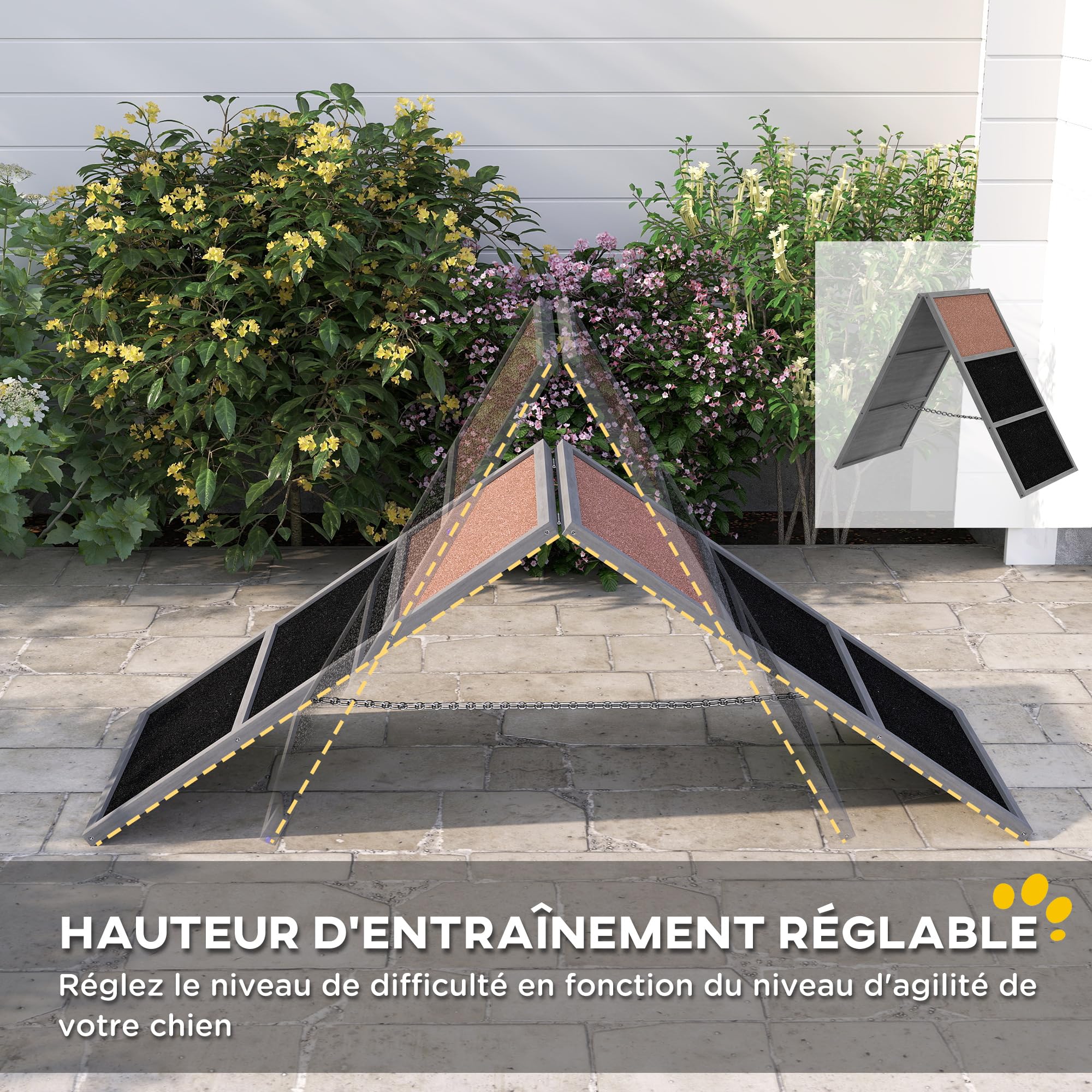 PawHut Rampe d'agilité pour Chien avec Surface antidérapante, équipement d'agilité pour Chiens, Cadre en A, adapté à Toutes Races, pour Jardin ou Parc, Gris