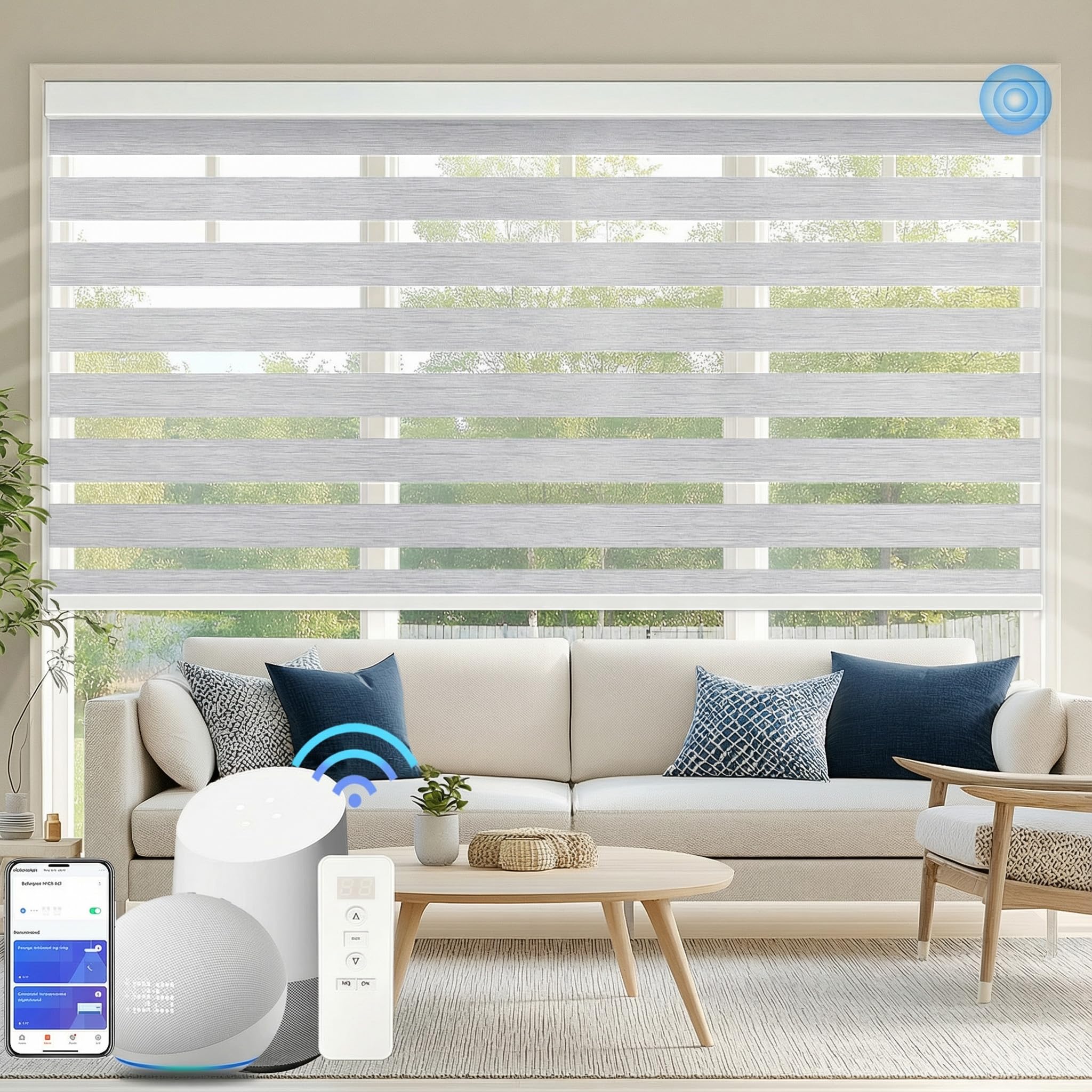 Motorized Zebra Blinds for Windows Cordless Electric Curtains with Remote Control Blackout Shades Custom Smart Blinds Compatible with Alexa Google Home(95% Blackout Grey,W27 X 72in)