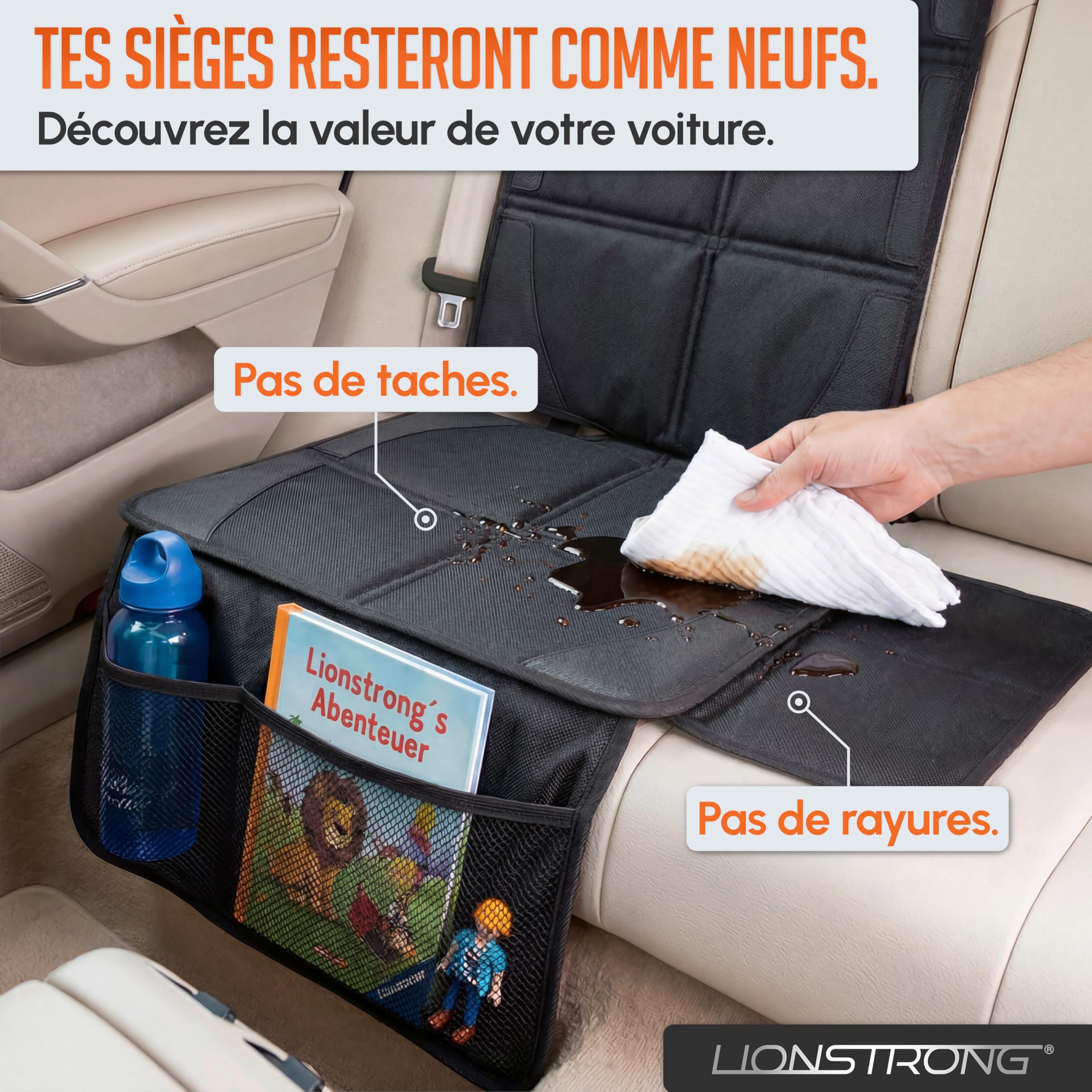 LIONSTRONG - Protection de siège Voiture - pour siège Auto - Protection Siege Arriere Voiture Enfants Haut de Gamme - Compatible ISOFIX - Noir