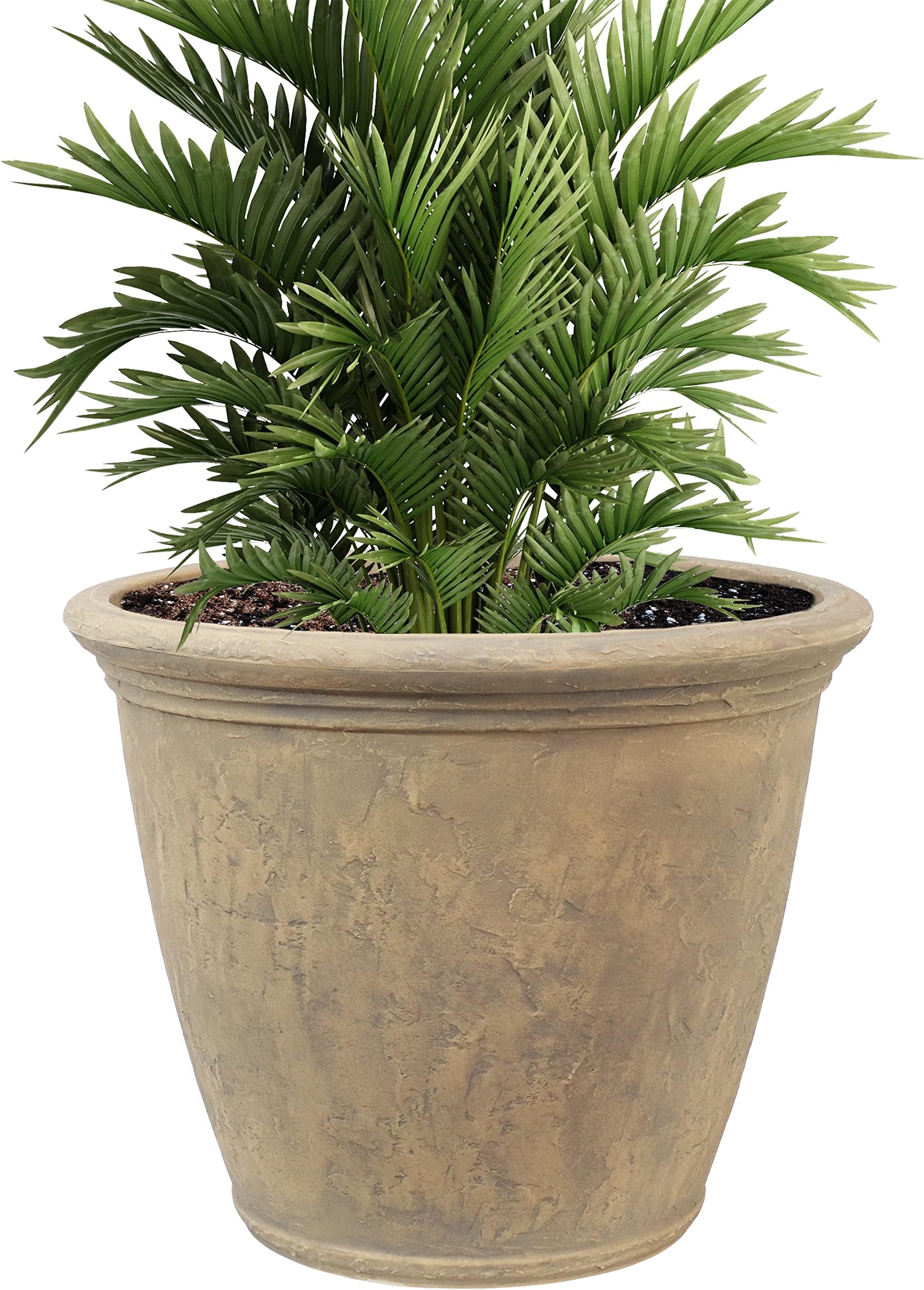Sunnydaze 24-Inch Anjelica Large Plastic Pot for Plants - Outdoor Double-Walled Large Plastic Planter with Drillable Drainage Holes - Beige