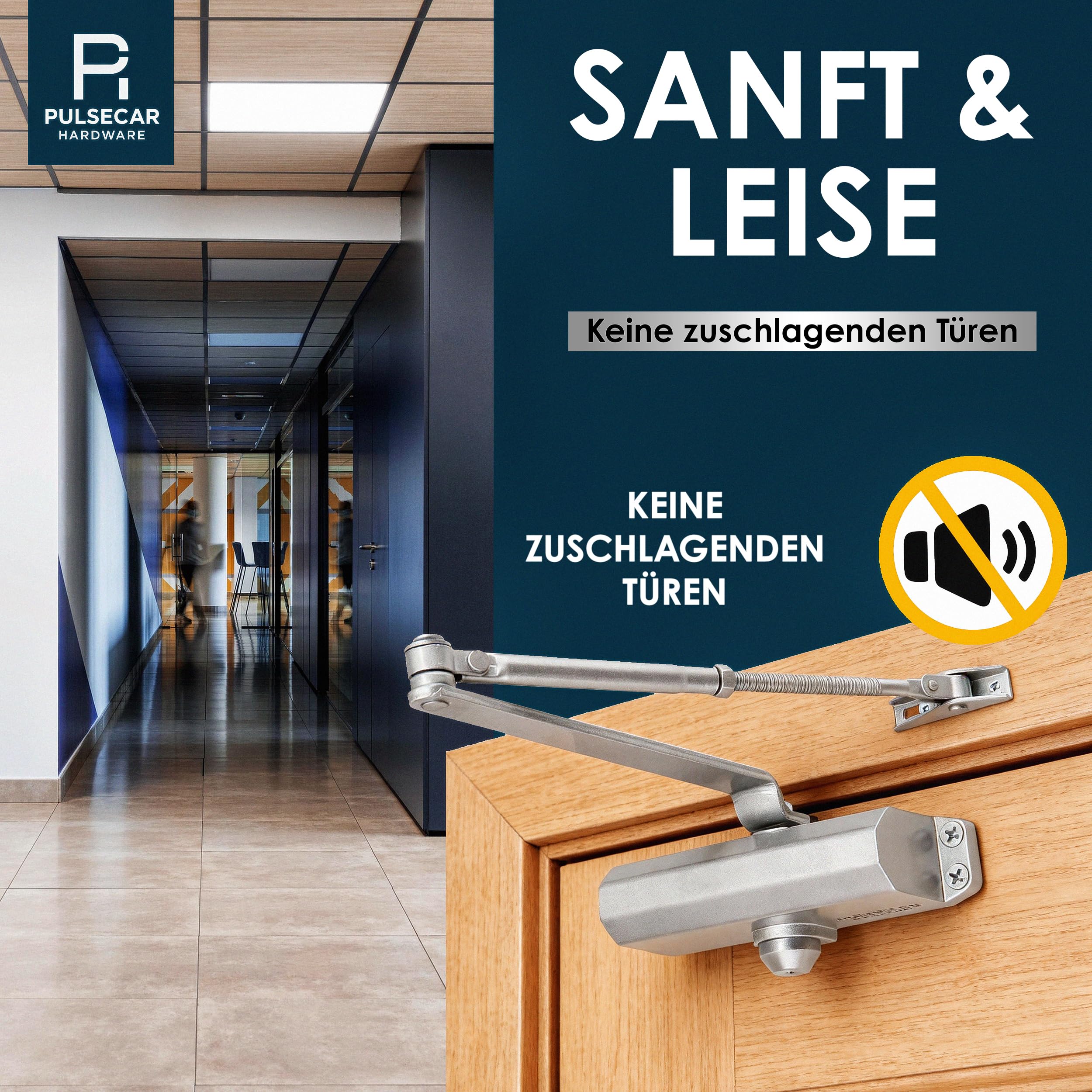 Türschließer nach EN 1154 & EN 1634-1 – Selbstbohrende Schrauben – Leise, einstellbare Schließkraft Einfache & schnelle Montage – Für Türen bis 65 kg, Größe 3 – Gewerbe & Privat (2, Silber)