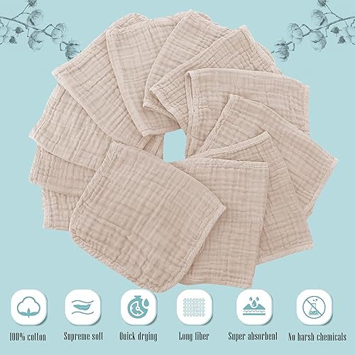 Vista 190 de Cute Castle Paquete de 12 paños de muselina para bebé, 100% algodón, ultra absorbentes, grandes, 20 x 10 pulgadas, trapos súper absorbentes