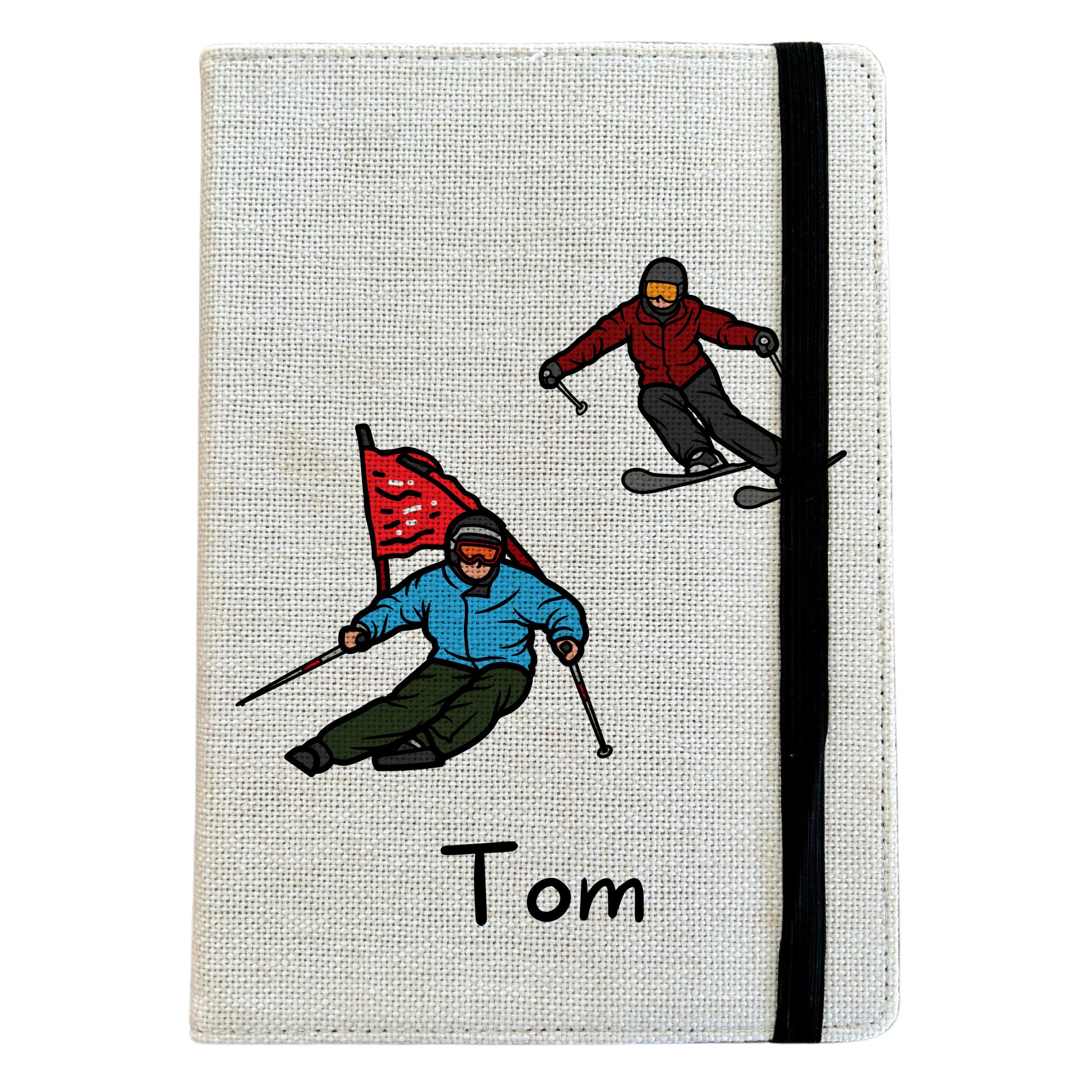 Personalised Skiing A5 Notebook - Custom Sports Lined Journal - Reusable Training Notebook Cover - Linen Hardback Journal Cover Gift
