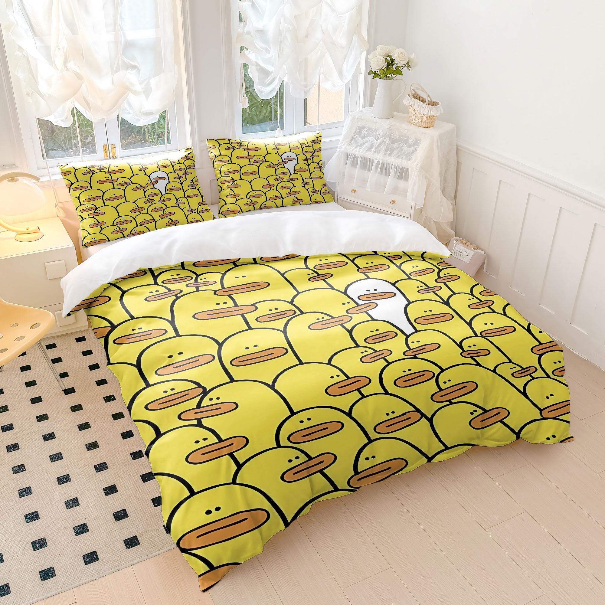 Set di biancheria da letto per bambini con copripiumino e anatra in stile cartone animato, morbido, per cameretta di ragazzi e ragazze (stile 3, canta, 135 x 200 cm + 50 x 75 cm)