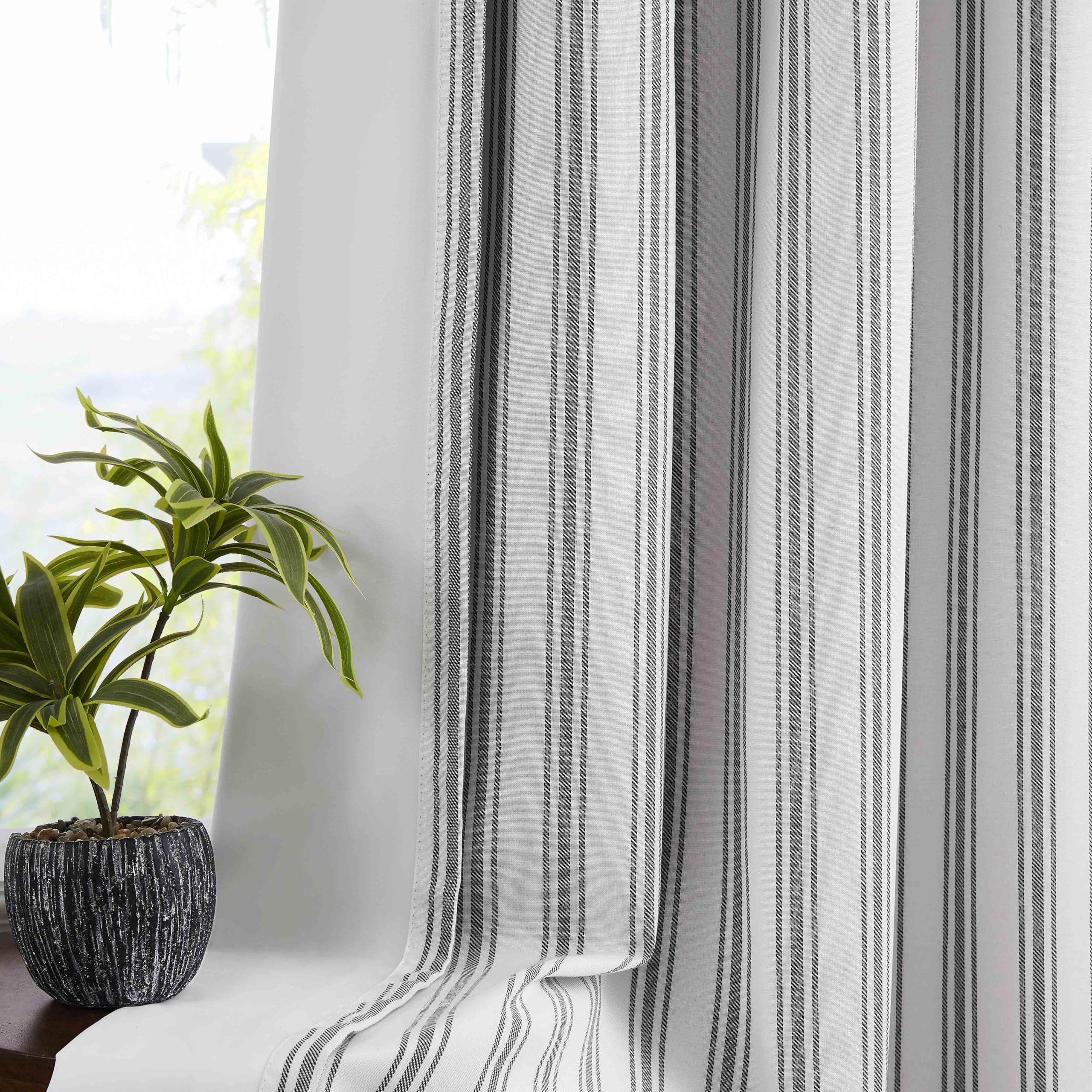 ZJDECOR Short Striped Full Blackout Curtain Panels 63 Inches Length,Black Stripes on White Cotton Blended Drapes for Bedroom Living Room,Modern Window Treatment,Rod Pocket Back Tab,55" Wx63 Lx2 — image 1