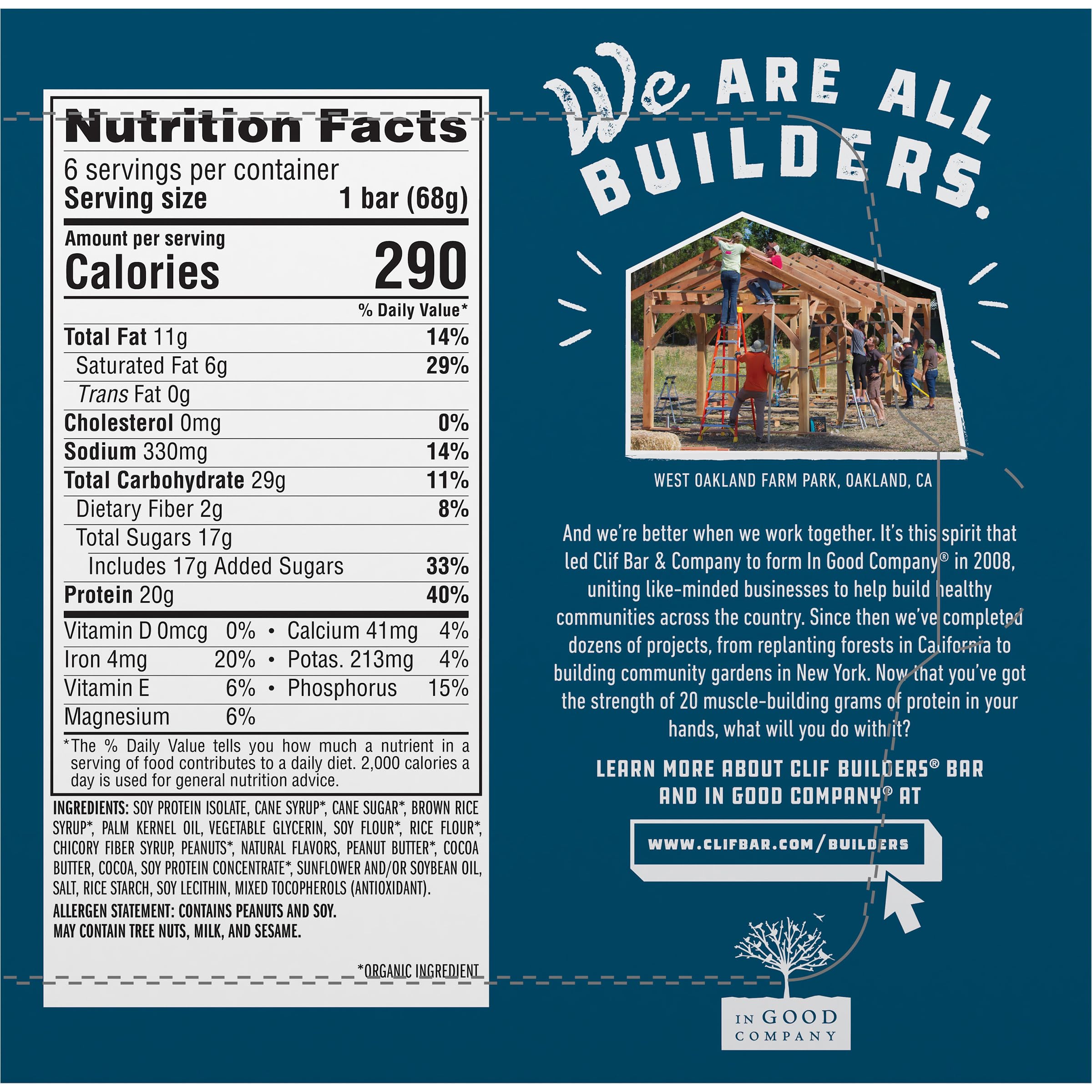 CLIF BUILDERS Protein Bars - Chocolate Peanut Butter Flavor - 20g Plant Based Protein - Gluten Free - Non-GMO - Low Glycemic - No Artificial Sweeteners - 2.4 oz. (6 Pack) — Amazon image 13