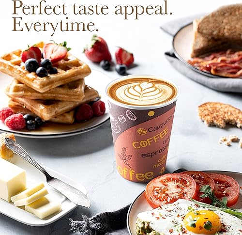 Miniatura 12 de Tazas de café desechables con tapas, 12 onzas (paquete de 100), tazas de café de papel para bebidas frías y calientes, té, chocolate caliente, agua