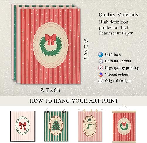 Miniatura 6 de Noaleviax Juego de 4 pósteres de pared retro de Navidad, decoración de pared con temática de invierno de coqueta, imágenes navideñas preparadas para