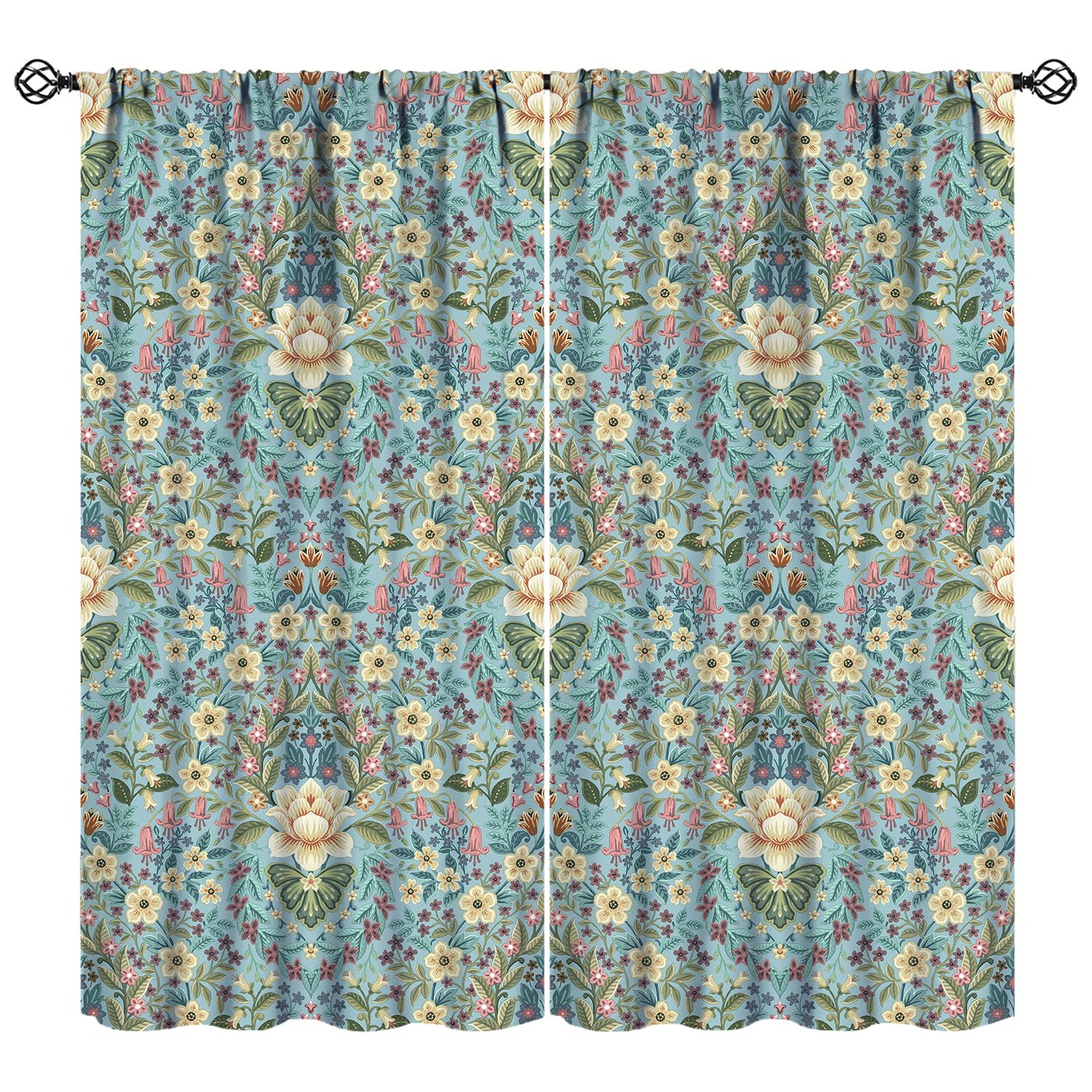 JESTRONRY Retro Floral Blackout Curtains,William Morris's Vintage Art Victorian Style Room Darkening Door Window Rod Pocket Curtain for Living Room Bedroom Kitchen Bathroom,2 Panel Set W42xL45in