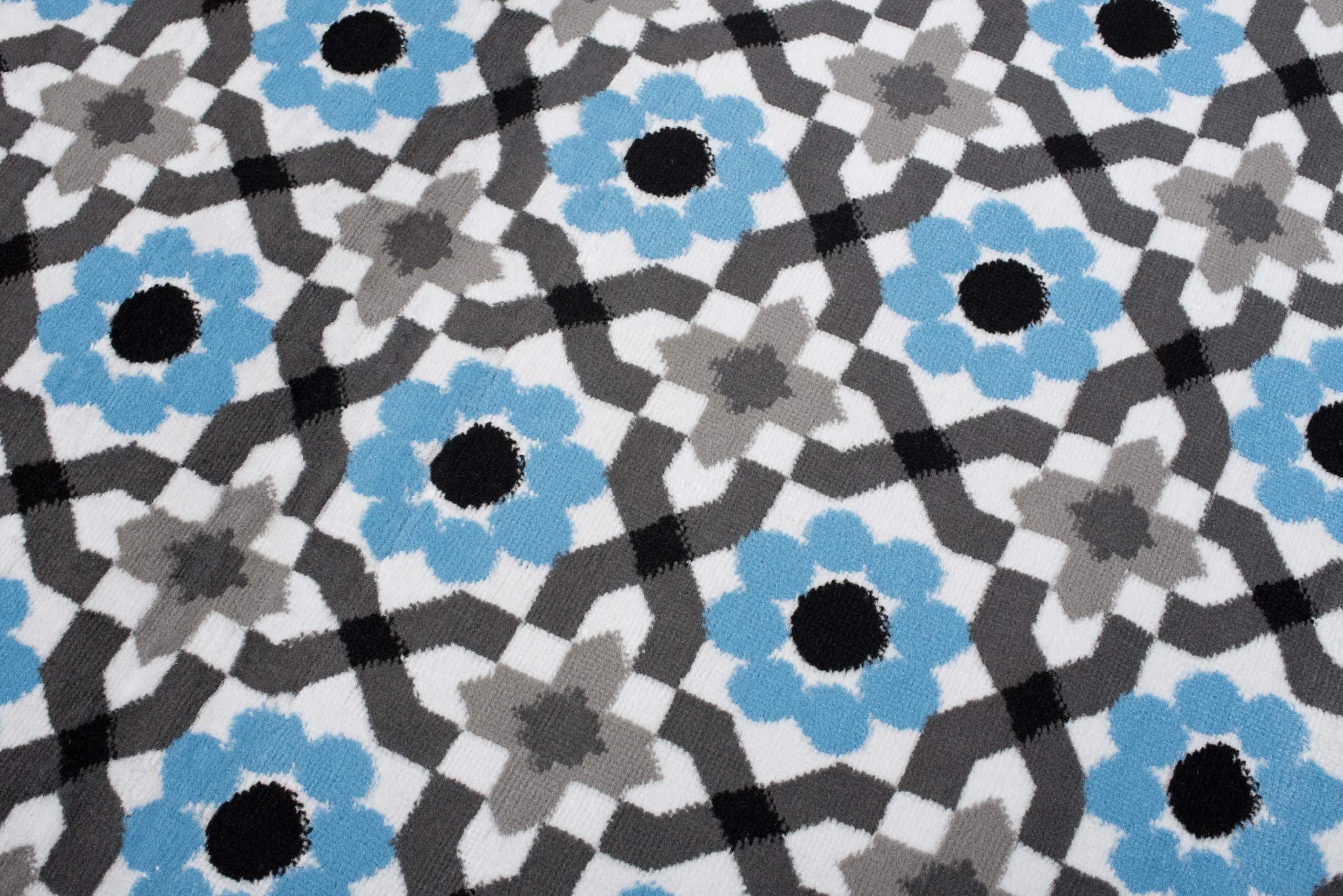 Tapiso Maya dywan z krótkim włosiem, do salonu, nowoczesny, niebieski, szary, biały, czarny, mozaika kwiatowa, geometryczna do sypialni, jadalni, Ökotex 200 x 300 cm