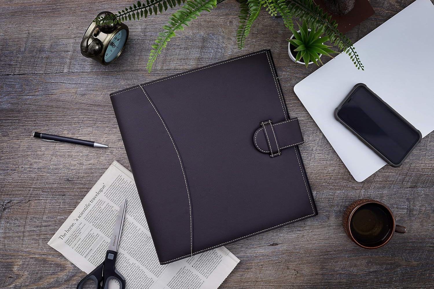 It's Academic Executive Leather Portfolio Folder, 1" Ring Binder and 250-Sheet Capacity to Organize Resumes, Business Cards, Note Pads, and Legal-Size Documents, Pen Loop, Dark Brown Faux Leather