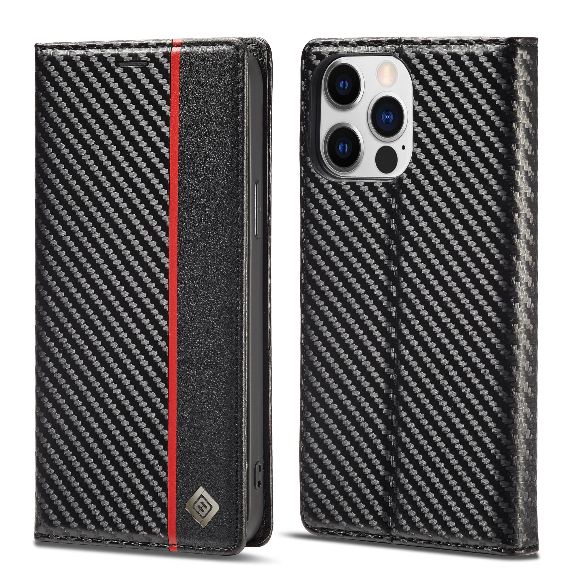 Étui portefeuille iPhone 13 Pro Max porte-cartes coque antichoc carbone - 8