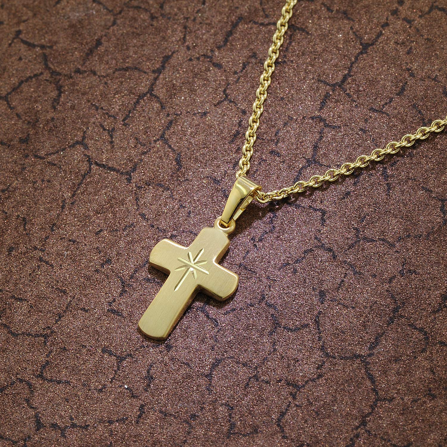 trendor Kreuz für Kinder Gold 333 mit goldplattierter Silberkette 48610