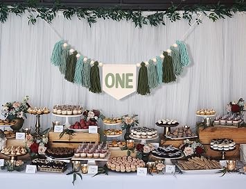 Greenery 1st High Chair Banner - Nature & Wooden Tassel Garland Green