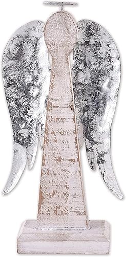 Sunset Vista Designs 15842 Decoración de mesa de madera y metal para Navidad, ángel rústico - Pequeño
