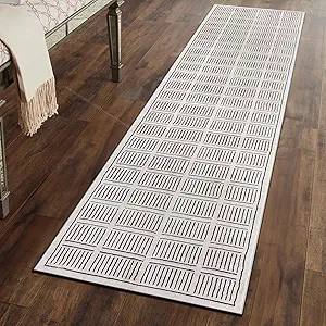 Rugshop Bohemian Stripe Lines Washable Non Slip Runner Rug 2' x 8' Ivory