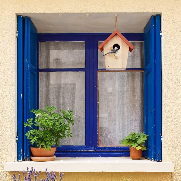 Relaxdays Casetta per Uccelli Decorativa, Appendere in Giardino, Balcone, HLP: 16x15x11 cm, in Legno, Naturale Arancione - 2