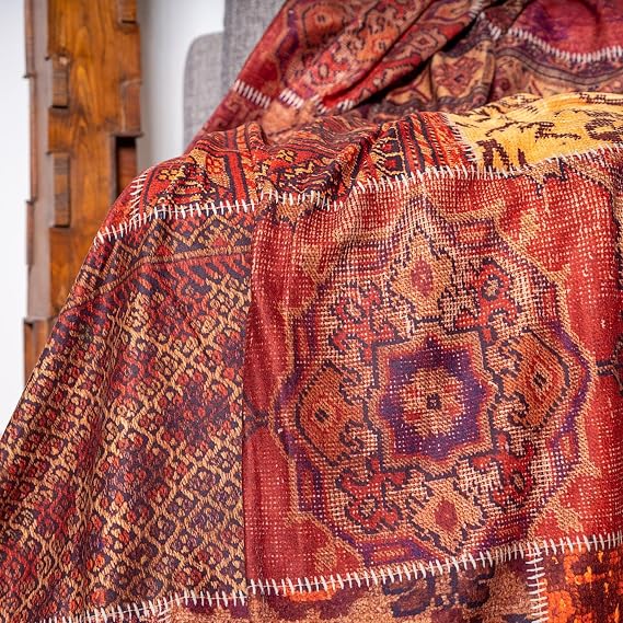 LATUDA CONCEPT SoftMicro Sofa Cover | Sofa Cover | Sofa Shawl | Ethnic Pattern Boho Patchwork Anti-Slip | Tile 180x220 cm