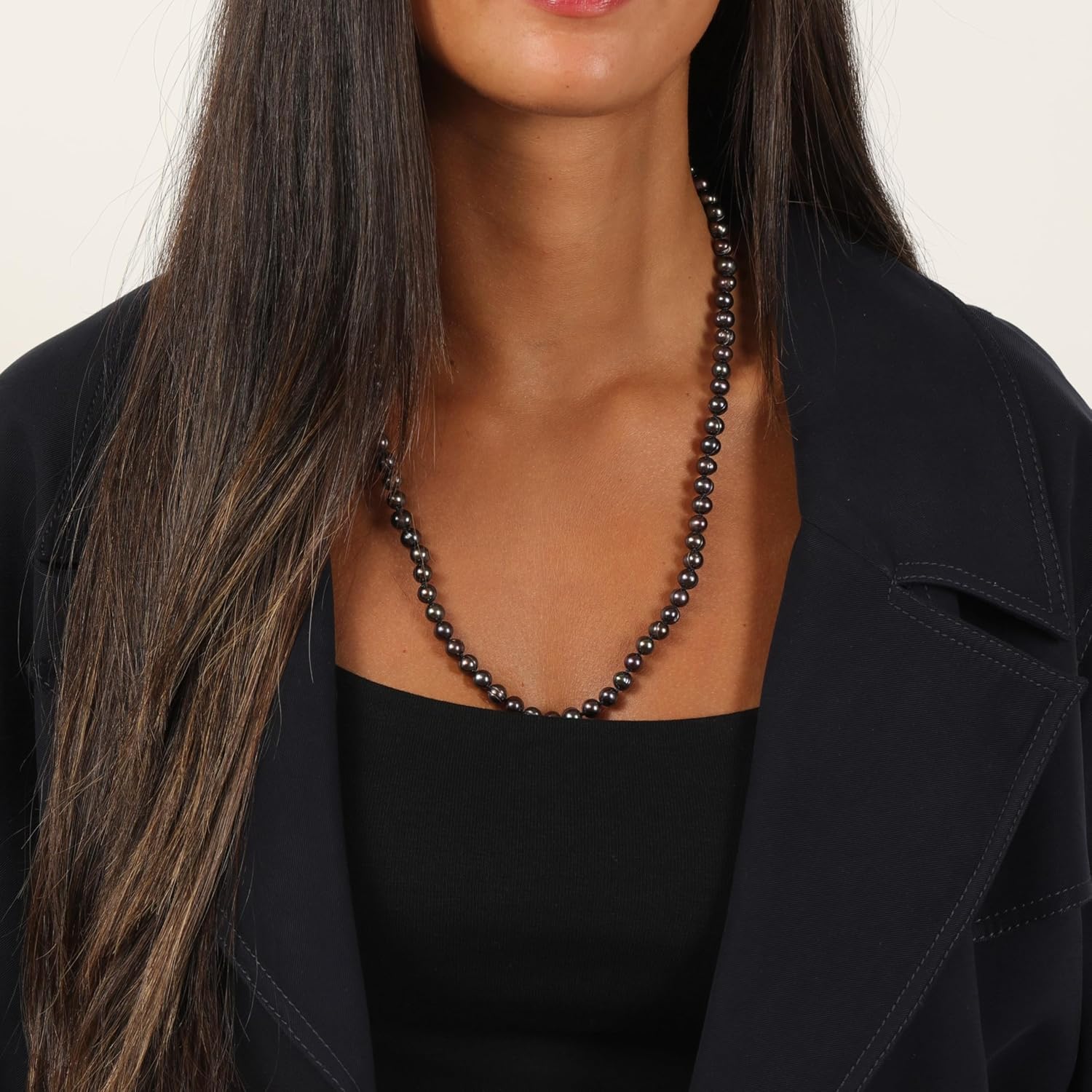 Lavari Jewelers Black Pearl Necklace in 925 Sterling Silver 36 Inches Long with Lobster Claw Clasps 6-7 mm Wide
