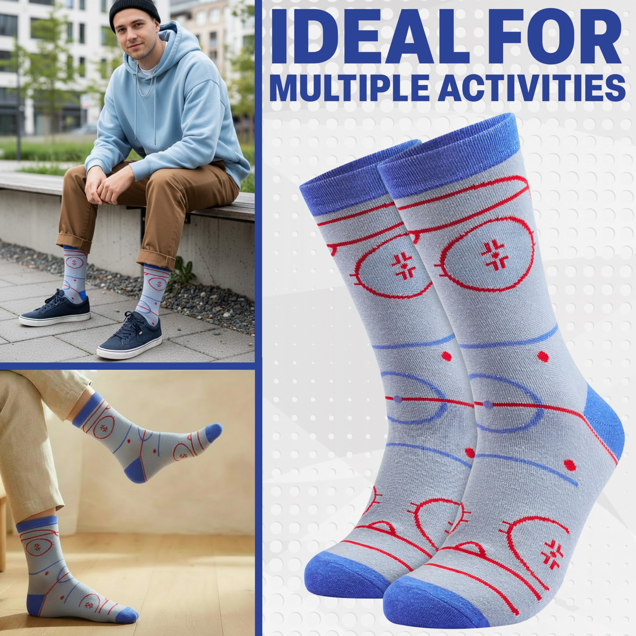 Get Trend Ice Hockey Mens Socks With Keychain Set Funny Hockey Accessories, Gifts for Him, Husband, Boyfriend (8/13 US, Grey Hockey)