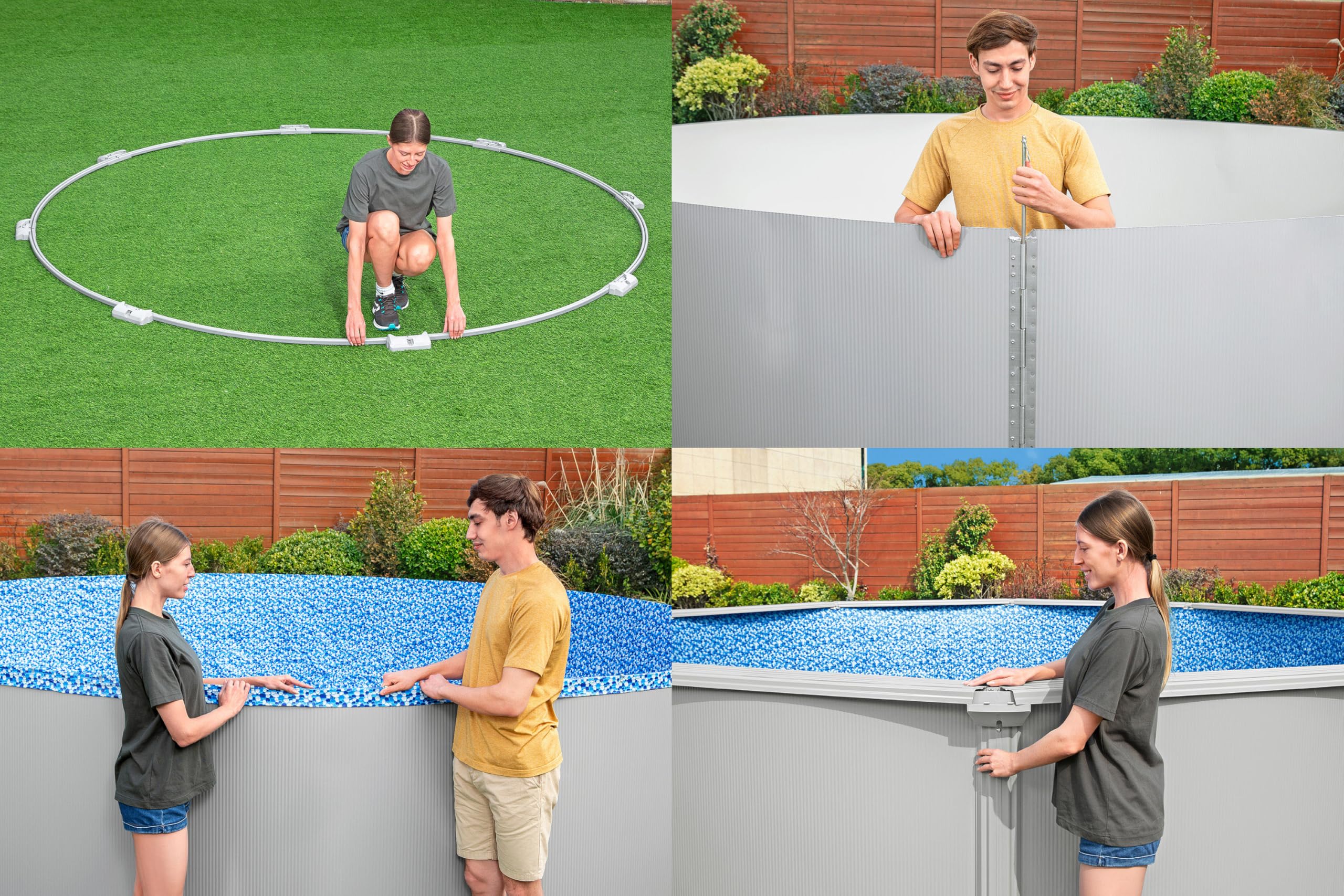 Bestway Hydrium Stahlwandpool Komplett-Set rund 366 x 122 cm Granitgrau Gartenpool Aufstellpool mit Sandfilteranlage
