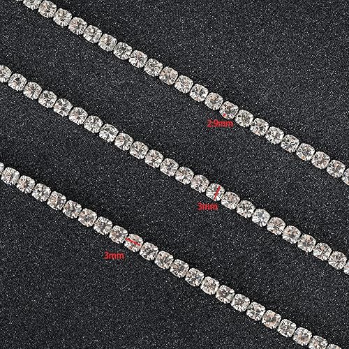 Miniatura 3 de UMAOKANG Cadena de cierre de diamantes de imitación de cristal transparente de 16.4 pies, cadenas de garra de acero inoxidable plateado para hacer