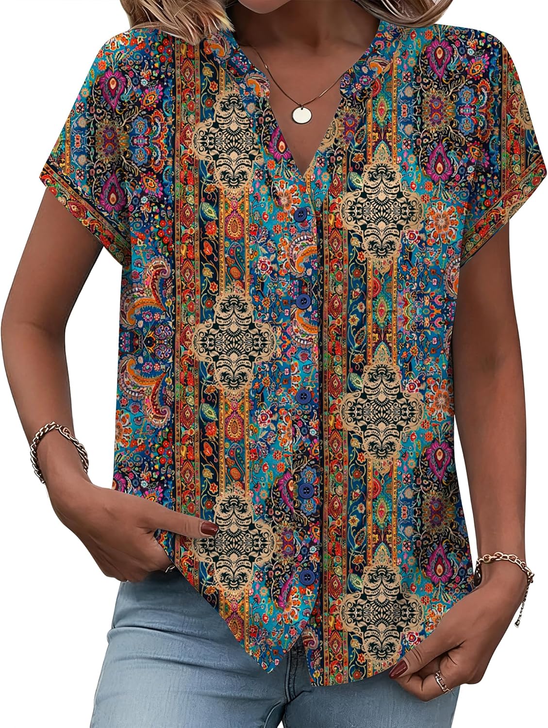 Zeagoo Button Down Shirts for Women Short Sleeve Tops V Neck Collar Blouses Business Casual Outfits S-2XL