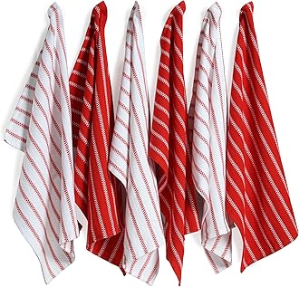 LANE LINEN Kitchen Towels Set - Pack of 6 Cotton Dish Towels for Drying Dishes, 18”x 28”, Kitchen Hand Towels, Absorbent Tea Towels, Quick Drying Kitchen Towel Set - Christmas Red