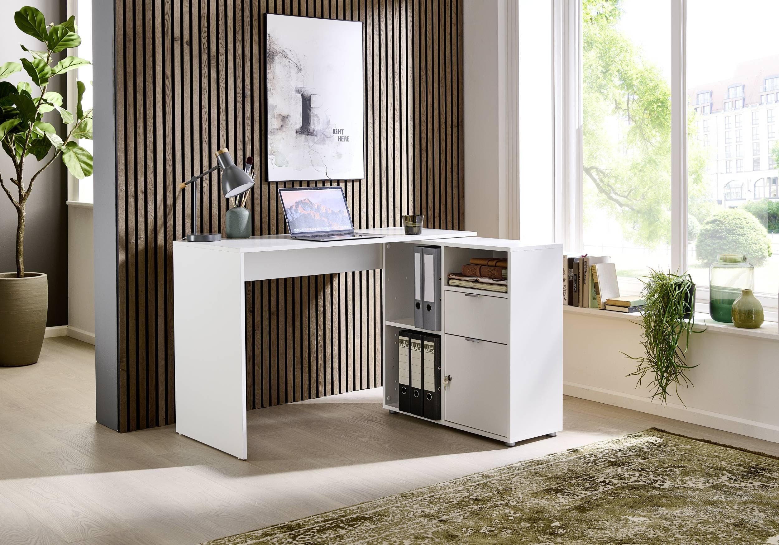 BMG Möbel Eckschreibtisch Leni, Homeoffice Schreibtisch (Weiß)
