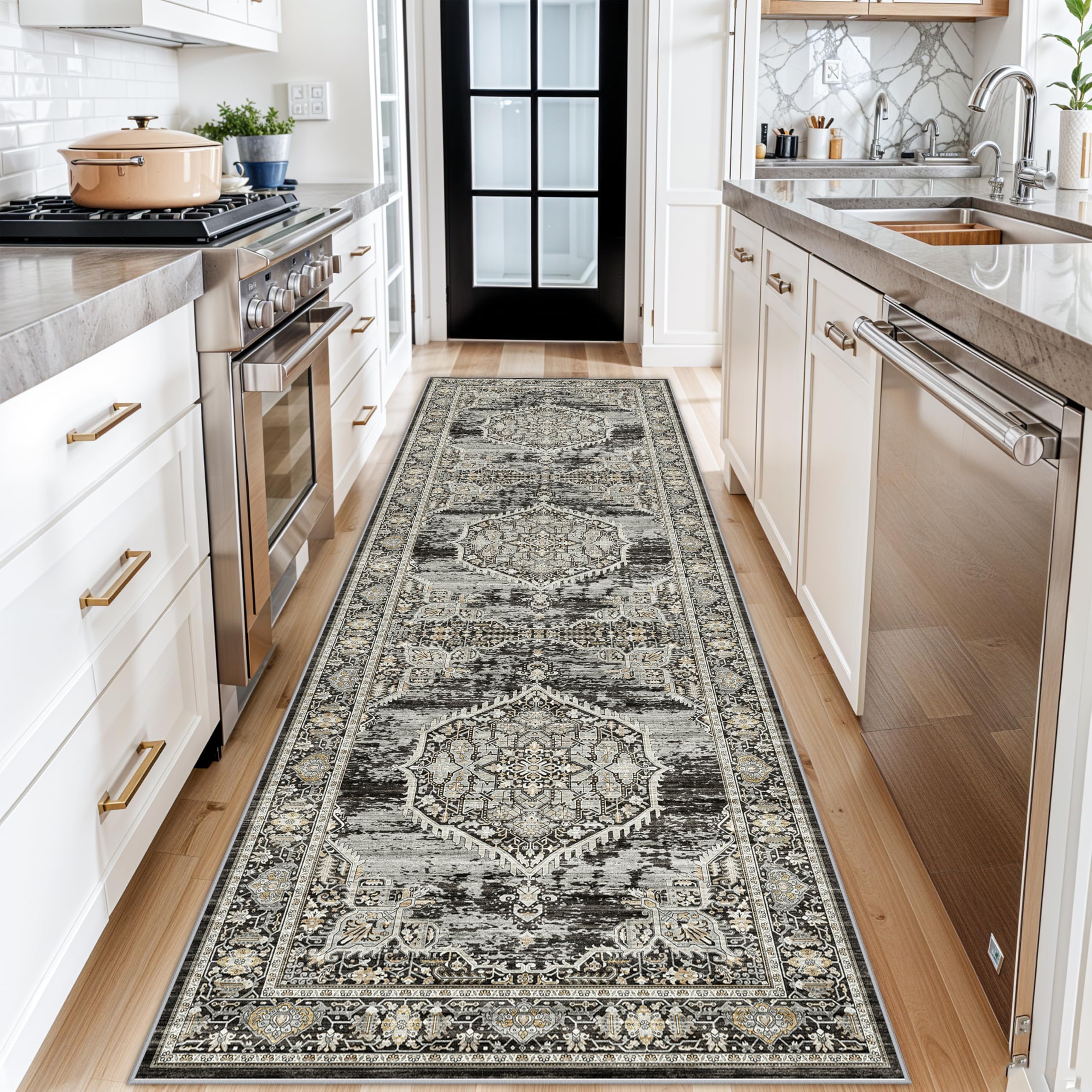 Hallway 3x10 Washable Runner Rugs: 10ft Long Carpet Runner for Bathroom Kitchen Bedroom Oriental Distressed Soft Floor