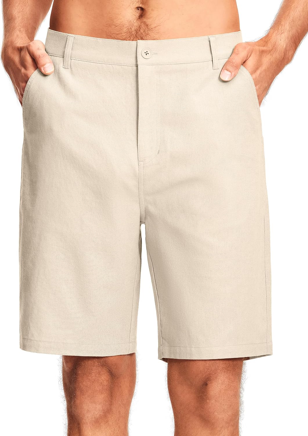 ISEEGZ 7" / 9" Men's Linen Shorts Dress Casual Work Golf Cotton Linen Shorts for Men Flat Front with Pockets Belt Loop