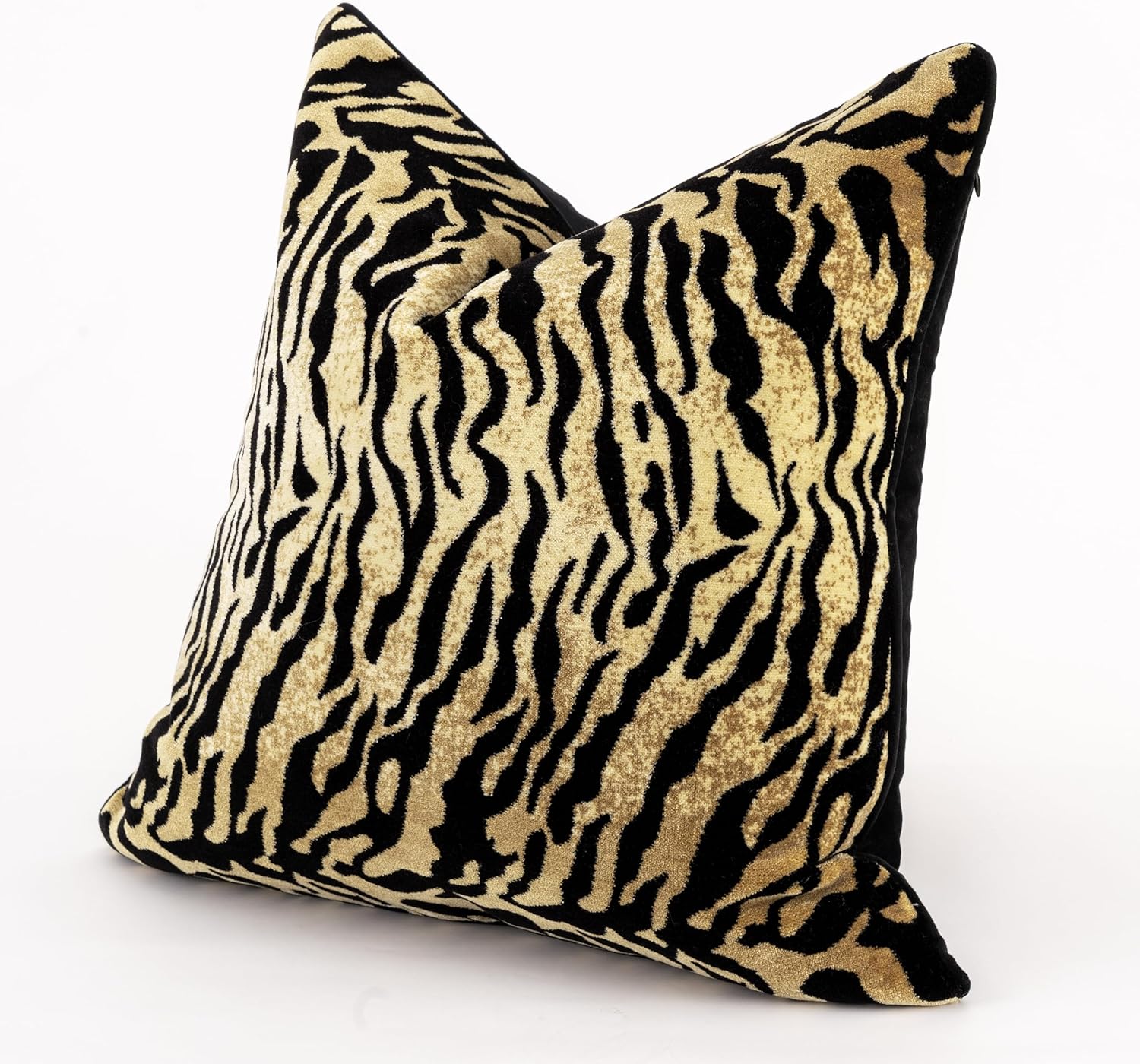 1pc Luxury Palace Royal Contemporary Pillow Cover, Tiger Stripes Black and Yellow Animal Pattern Single-Sided high-Precision Jacquard Velvet Cutting Process with Zipper 20 x 20 inches (no Pillow core)