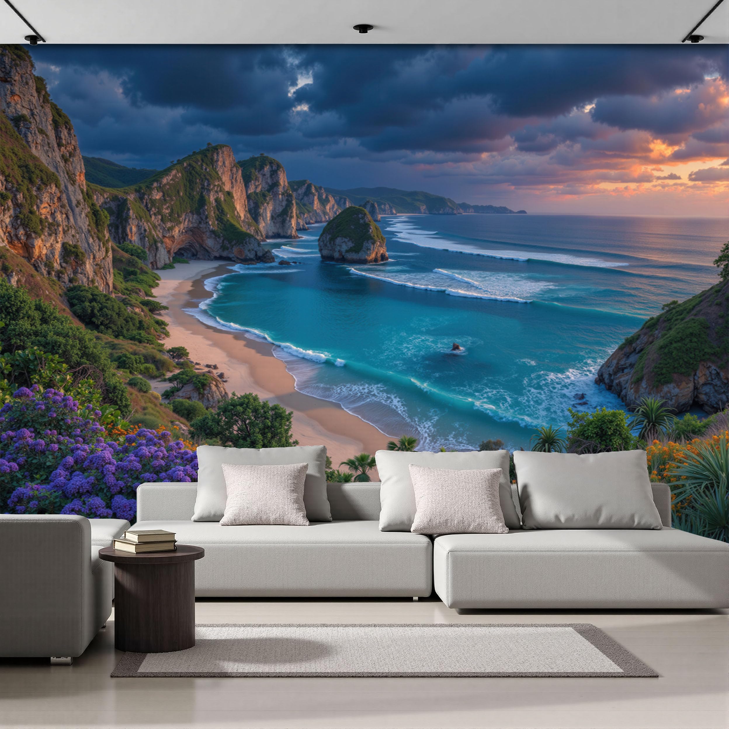 Fresque murale en soie panoramique 350x256cm paysage de falaise de prestige pour salon