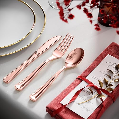Miniatura 10 de Exquisite Cubiertos de plástico, cubiertos de alta calidad, color oroplata se parecen, cubiertos de plástico resistente, 120 unidades (oro,