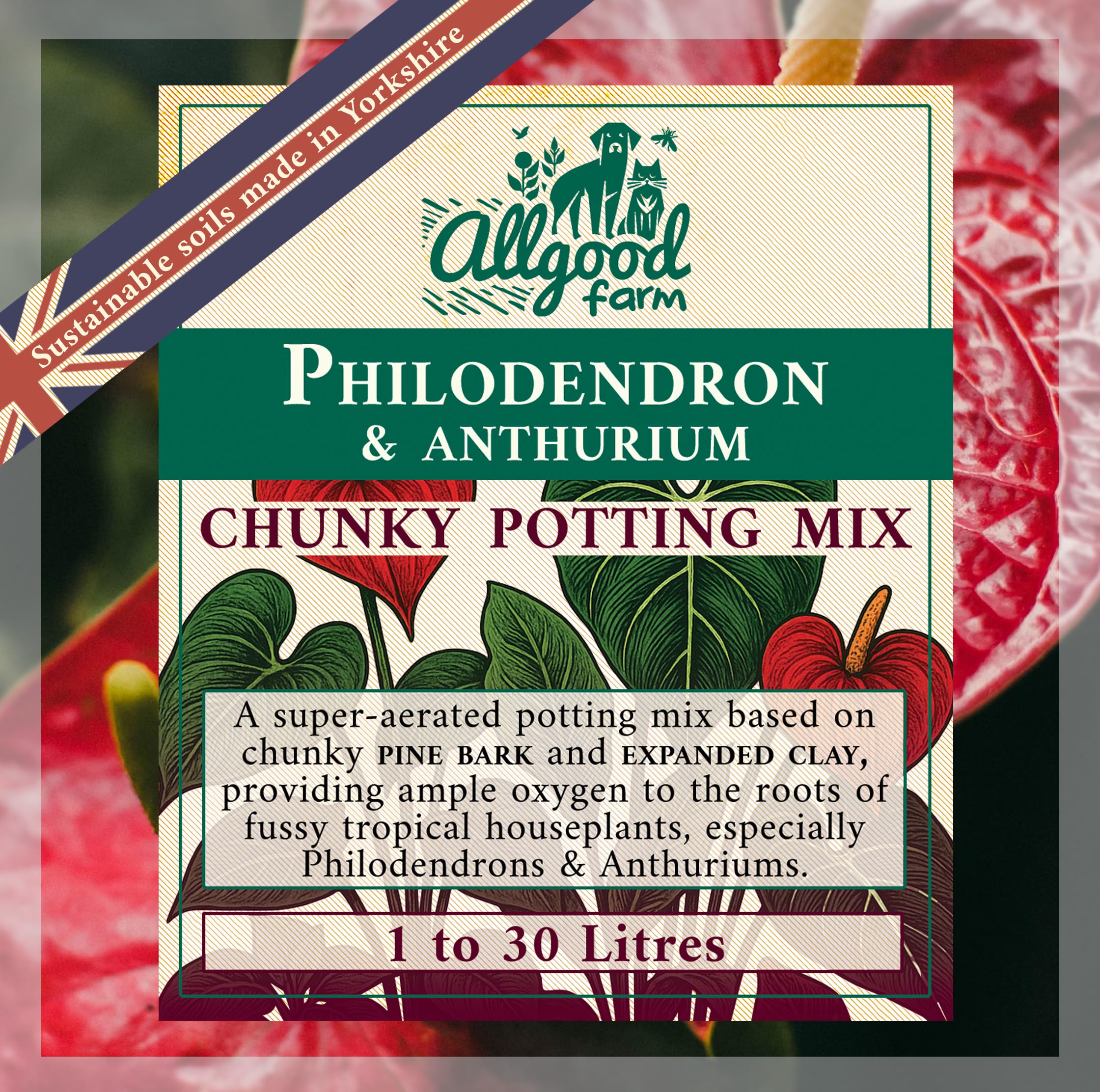 Allgood Farm Philodendron & Anthurium Soil - Expert Potting Soil Mix for Tropical Aroid Houseplants (15 Litres x 2)