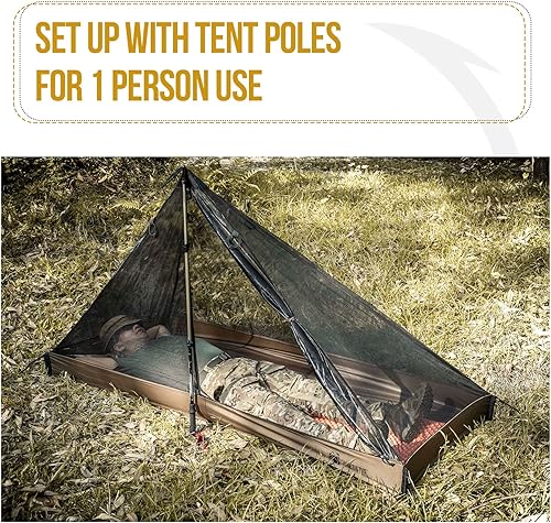 Miniatura 5 de OneTigris Tienda de campaña tipo tipi de malla, ultraligera para 1 persona, con suelo de bañera impermeable para acampar al aire libre, senderismo,