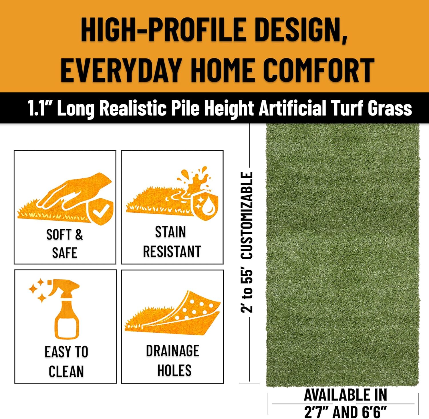 Sweet Home Stores Lifelike Artificial Grass Area Rug 7x9 Indoor/Outdoor with Drainage Holes, Customizable Thick High Pile for Backyards, Patio, Bedroom Rug, 6'6" x 9'