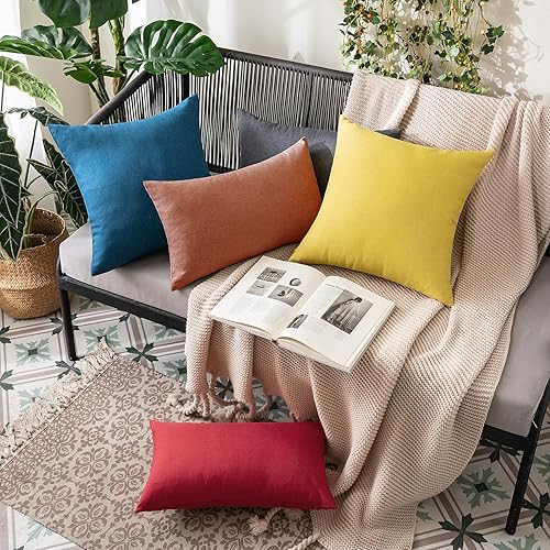 Miniatura 7 de MIULEE Paquete de 2 fundas decorativas para almohadas de exterior, sólidas, impermeables, de lino sintético, estilo casa de campo, fundas de cojín