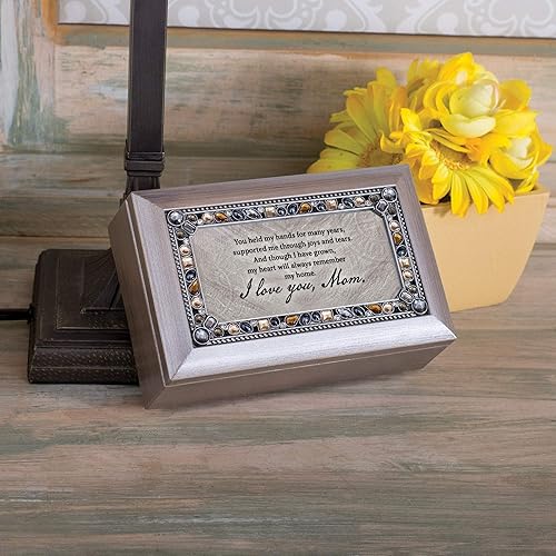 Miniatura 2 de Cottage Garden Caja de música pequeña con texto en inglés "I Love You Mom You are Amazing Brushed Pewter Jewelry Plays You Light Up My Life"