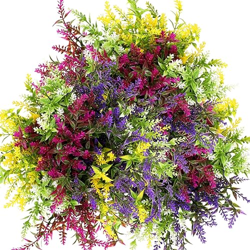 Miniatura 5 de Xinnun 48 paquetes de plantas artificiales para exteriores, flores de lavanda para ramos de boda, flores artificiales, vegetación falsa, resistentes
