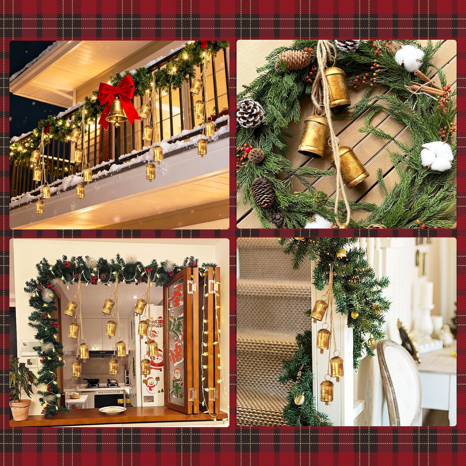 1 Christmas Rustic Metal Hanging Cow Bells, 4 Harmony Wind Chimes Xmas Iron Vintage Bells with Rope for Christmas Tree Wall, Wreath, Fireplace, Mantles, Stair Handrails Decor - Image 6
