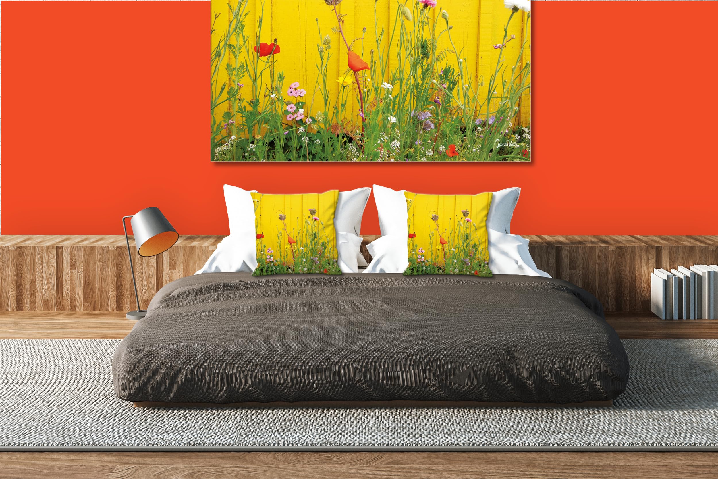 Wildblumen - Foto-Kissen-Hülle Set (2 STK.) 40 x 40 cm | Kissen-Bezüge - passend zu Wandbild - Deko-Kissen - Blüte Pflanze Natur Garten