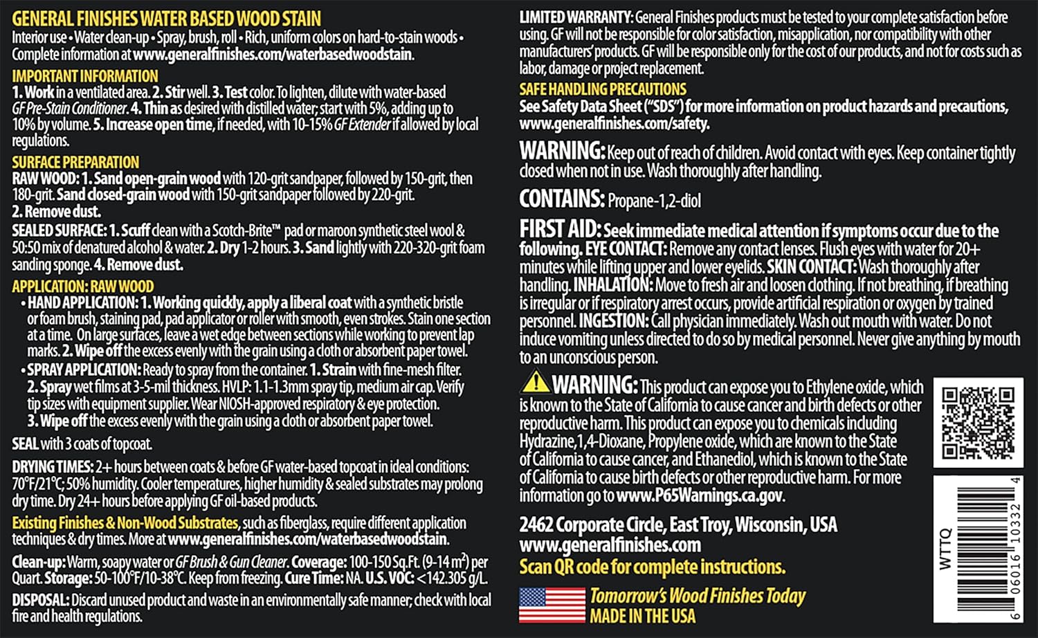 General Finishes Water Based Wood Stain, 1 Pint, Tobacco